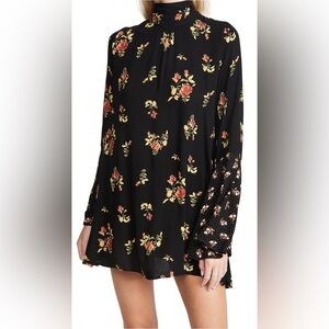 Free People | Tate Tunic/Dress | Black Floral High Neck | Size Small
